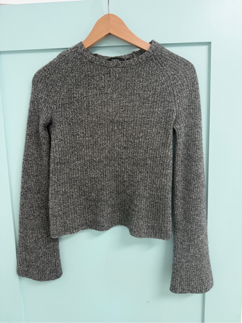 Theory Gray Bell Sleeve Cashmere Sweater